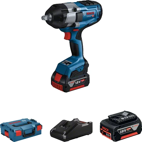 Klucz udarowy GDS 18V-1000 w walizce L-BOXX 136 z 2 akumulatorami GBA 18V 5.0Ah, szybką ładowarką