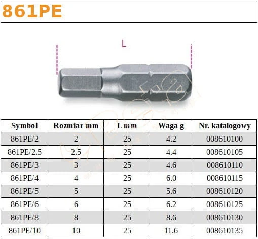Końcówka wkrętakowa 1/4" trzpieniowa sześciokątna Beta 861PE 2mm