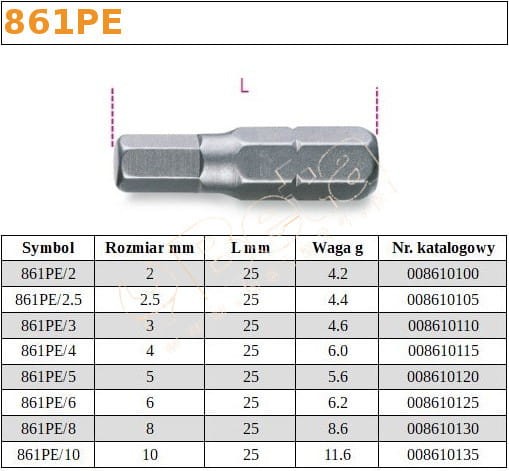 Końcówka wkrętakowa 1/4" trzpieniowa sześciokątna Beta 861PE 2.5mm